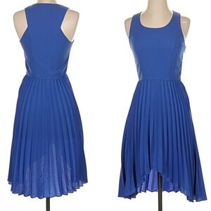 CUT25 by Yigal Azrouel Pleated Sleeveless Royal Blue High Low Midi Dress